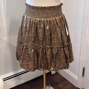 Free People | NWT |  Womens Smocked Bubble Skirt | Floral Metallic | Size Large